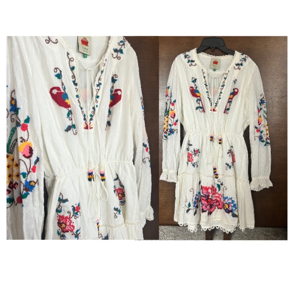 FARM Rio White Embroidered Mini Dress